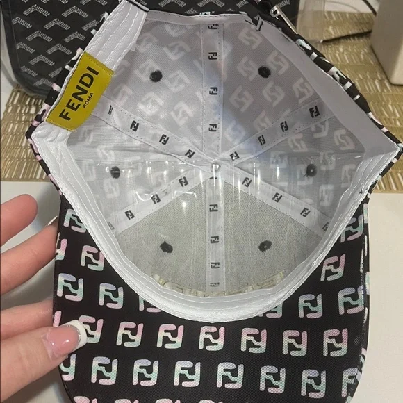 Fendi Black Baseball Cap with Pastel Pink & Light Blue FF Pattern - Picture 4 of 4